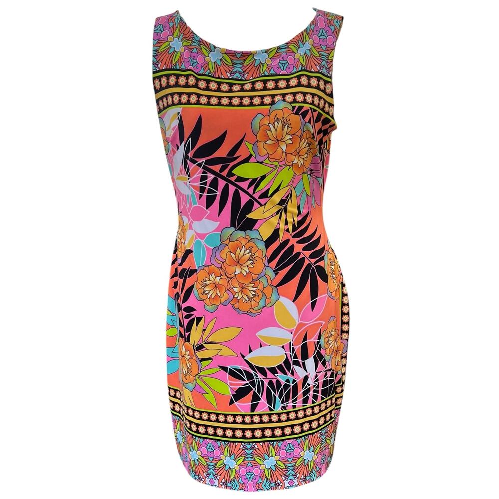 Cache Multicolor Floral Print Bodycon Sleeveless Dress Size 12